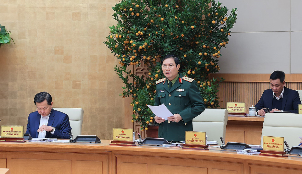 Thượng tướng Nguyễn Tân Cương, Tổng Tham mưu trưởng Quân đội Nhân dân Việt Nam, Thứ trưởng Bộ Quốc phòng phát biểu. (Ảnh: Dương Giang/TTXVN)