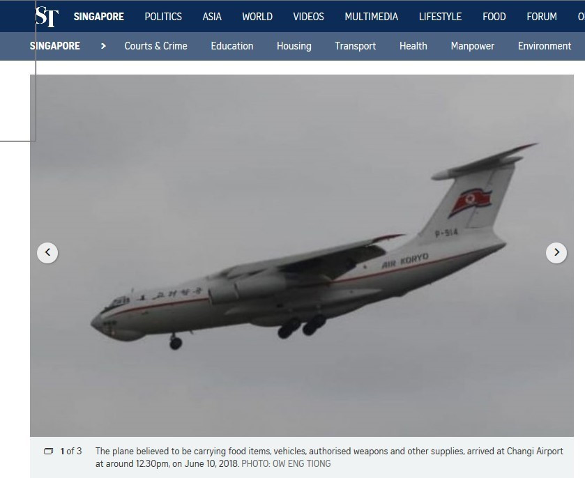 Máy bay vận tải của Triều Tiên tới sân bay Changi, Singapore ngày 10/6. (Nguồn: Yonhap/TTXVN)