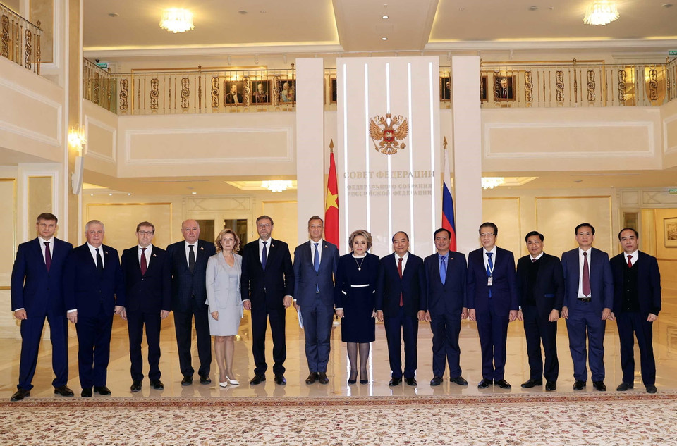 Chủ tịch nước Nguyễn Xuân Phúc gặp Chủ tịch Hội đồng Liên bang Nga Valentina Matvienko. (Ảnh: Thống Nhất/TTXVN)