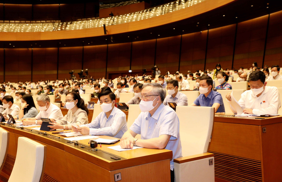 Đoàn đại biểu Quốc hội tỉnh Bắc Giang tại phiên họp. (Ảnh: Phương Hoa/TTXVN)