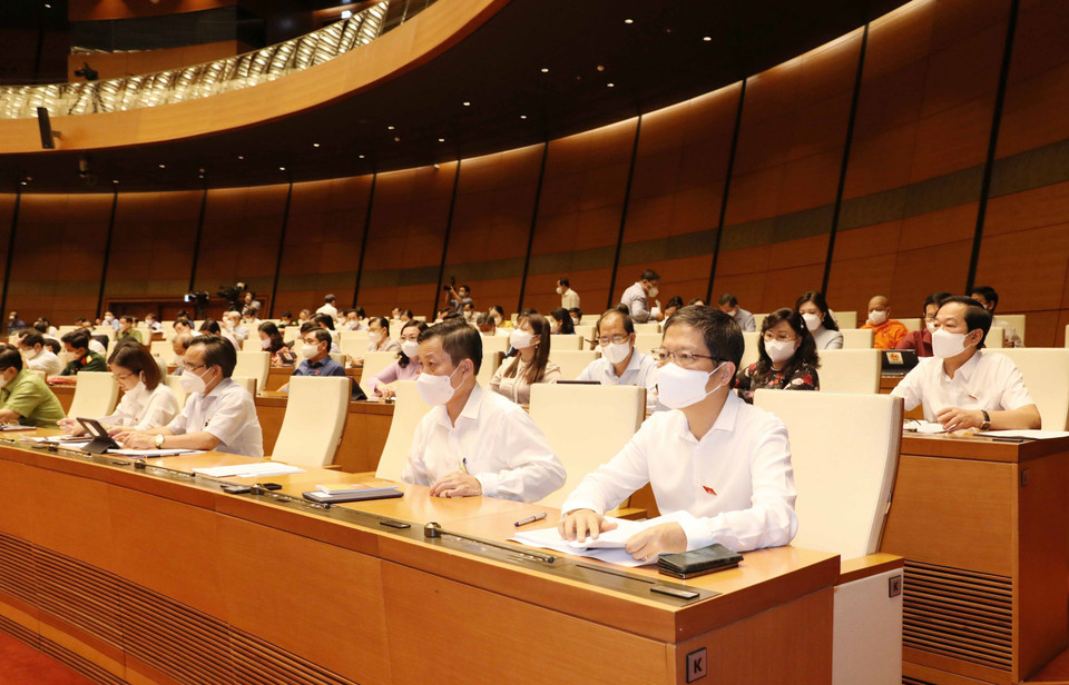 Đoàn đại biểu Quốc hội tỉnh Khánh Hòa tại phiên họp. (Ảnh: Phương Hoa/TTXVN)