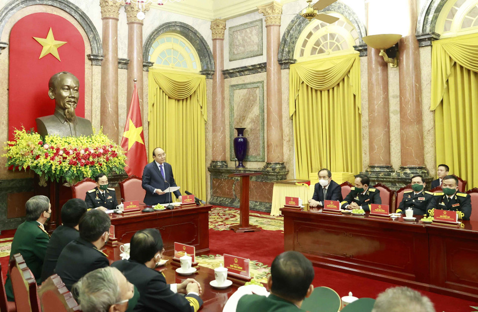 Chủ tịch nước Nguyễn Xuân Phúc phát biểu tại buổi gặp mặt. (Ảnh: Thống Nhất/TTXVN)