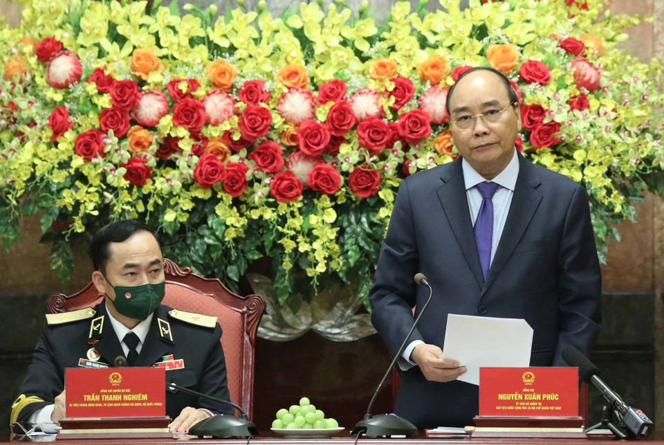 Chủ tịch nước Nguyễn Xuân Phúc phát biểu tại buổi gặp mặt. (Ảnh: Thống Nhất/TTXVN)