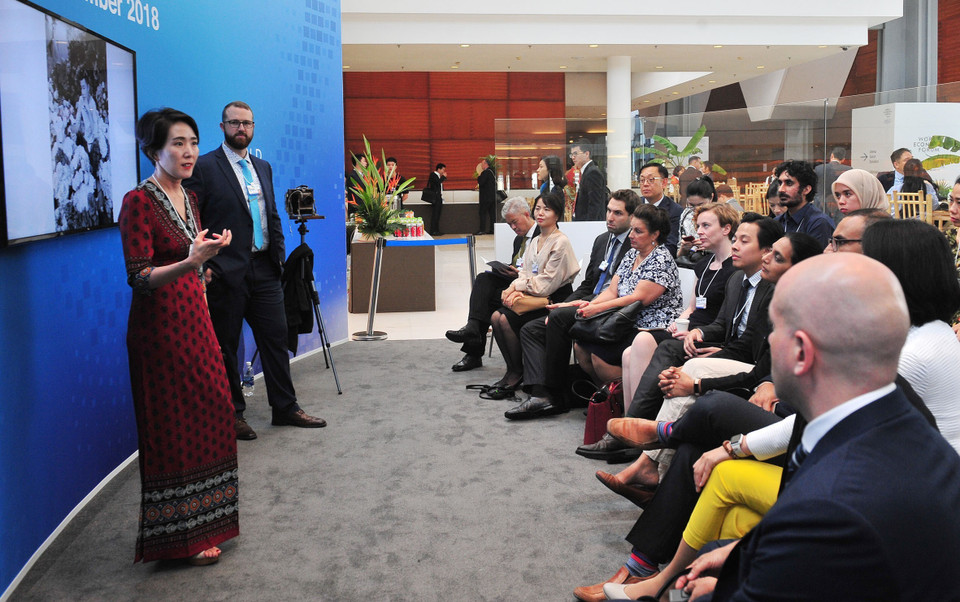 Các đại biểu thảo luận về chủ đề Công nghệ ngày mai: Xe tự hành. (Ảnh: Nguyễn Khang/TTXVN)