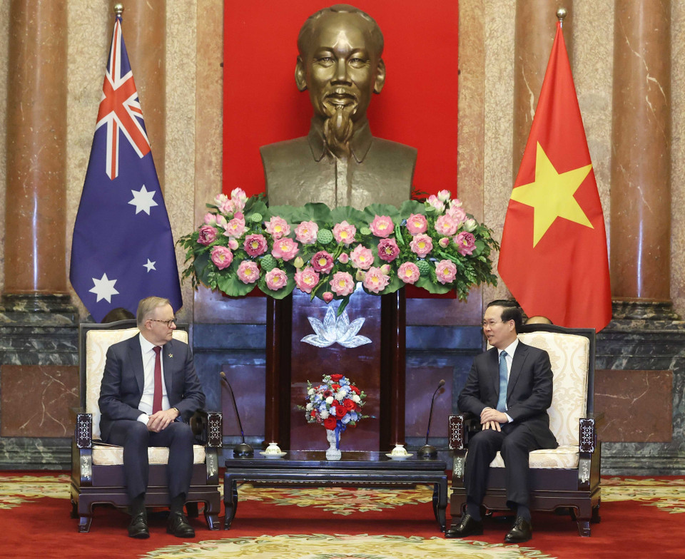 Chủ tịch nước Võ Văn Thưởng tiếp Thủ tướng Australia Anthony Albanese. (Ảnh: Thống Nhất/TTXVN)