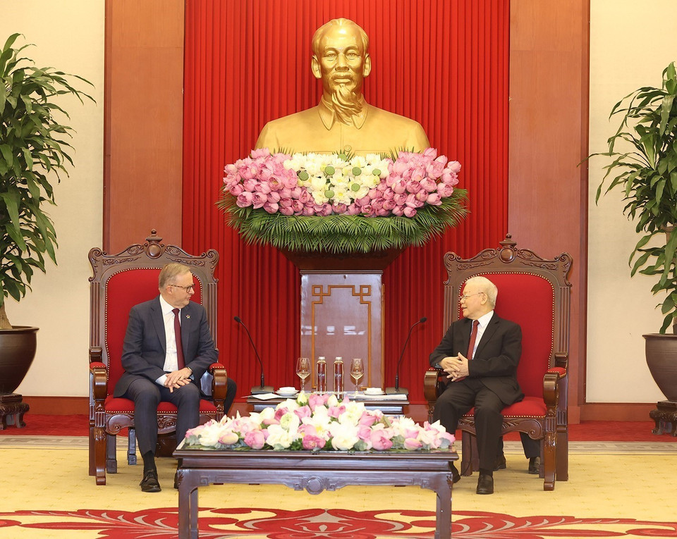 Tổng Bí thư Nguyễn Phú Trọng tiếp Thủ tướng Australia Anthony Albanese. (Ảnh: Trí Dũng/TTXVN)