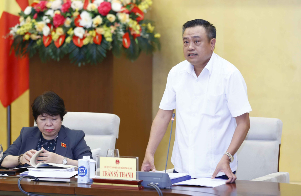 Chủ tịch UBND thành phố Hà Nội Trần Sỹ Thanh phát biểu. (Ảnh: Doãn Tấn/TTXVN)