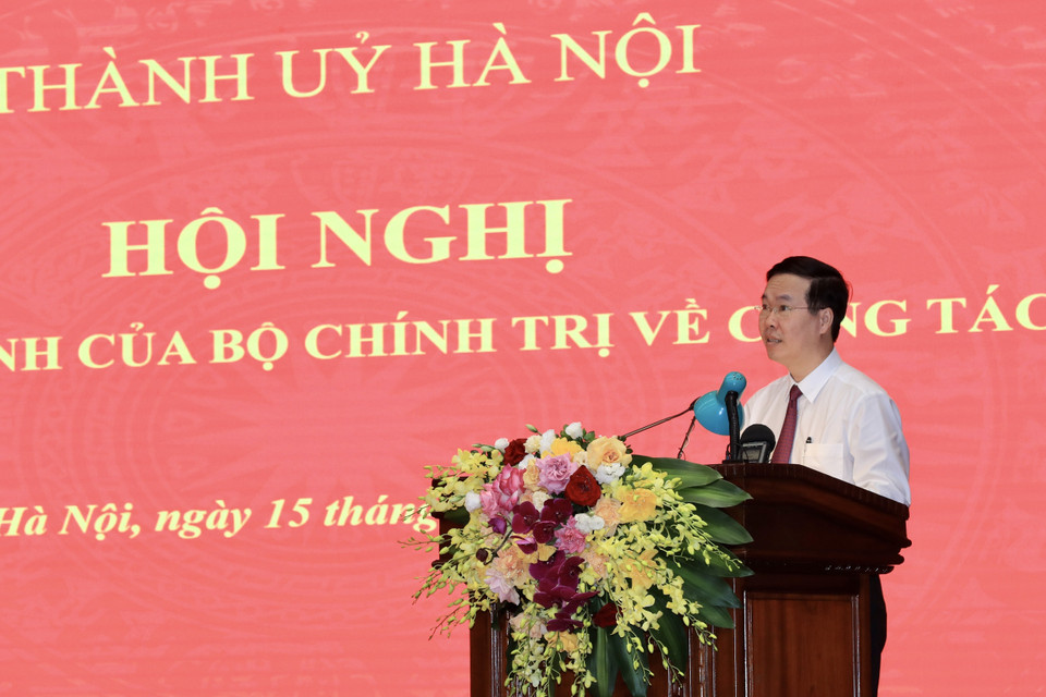 Ủy viên Bộ Chính trị, Thường trực Ban Bí thư Võ Văn Thưởng phát biểu chỉ đạo. (Ảnh: Lâm Khánh/TTXVN)