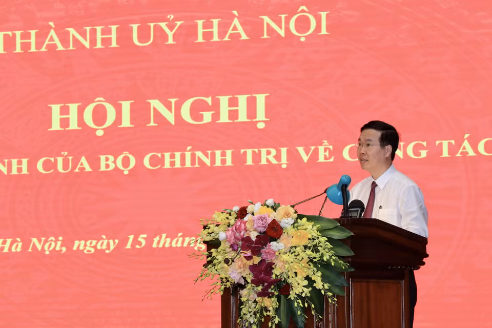 Ủy viên Bộ Chính trị, Thường trực Ban Bí thư Võ Văn Thưởng phát biểu chỉ đạo. (Ảnh: Lâm Khánh/TTXVN)