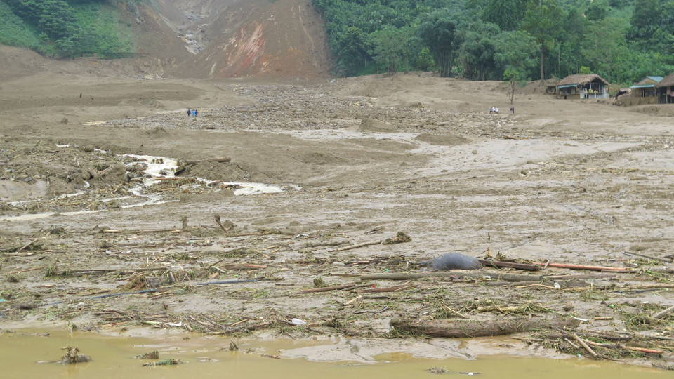 Thôn Làng Nủ, xã Phúc Khánh sau khi lũ dữ. (Ảnh: Hồng Ninh/TTXVN)