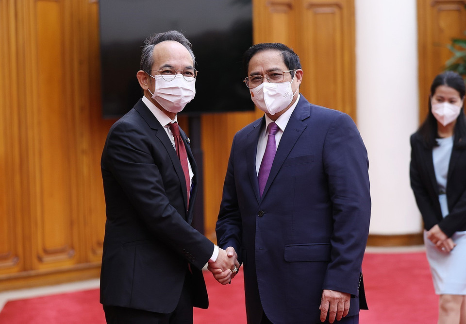  Chiều 31/3, tại Hà Nội, Thủ tướng Phạm Minh Chính tiếp Đại sứ Thái Lan tại Việt Nam Nikorndej Balankura đến chào xã giao. (Ảnh: Dương Giang/TTXVN)