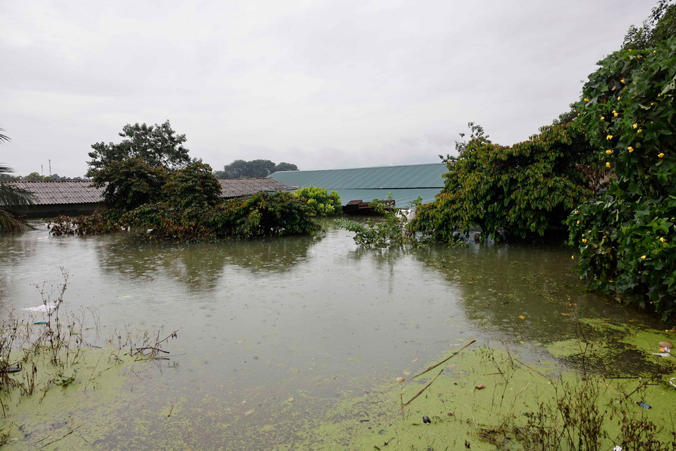 Quang cảnh ngập lụt tại Thôn Nhân Lý, xã Nam Phương Tiến, huyện Chương Mỹ. (Ảnh: Doãn Tấn/TTXVN)