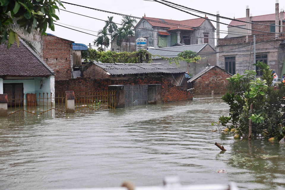 Quang cảnh ngập lụt tại Thôn Nhân Lý, xã Nam Phương Tiến, huyện Chương Mỹ. (Ảnh: Doãn Tấn/TTXVN)
