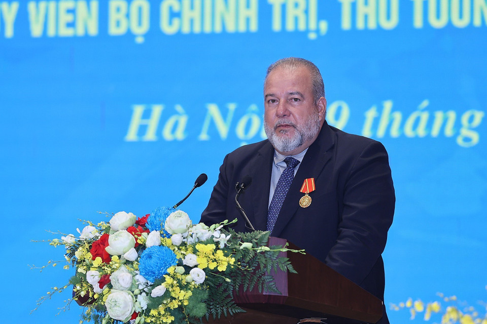 Thủ tướng nước Cộng hòa Cuba Manuel Marrero Cruz phát biểu tại buổi lễ. (Ảnh: Dương Giang/TTXVN)