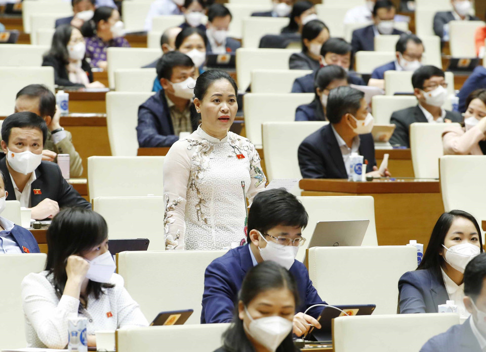 Đại biểu Quốc hội tỉnh Thái Bình Nguyễn Thu Dung chất vấn. (Ảnh: Phương Hoa/TTXVN)