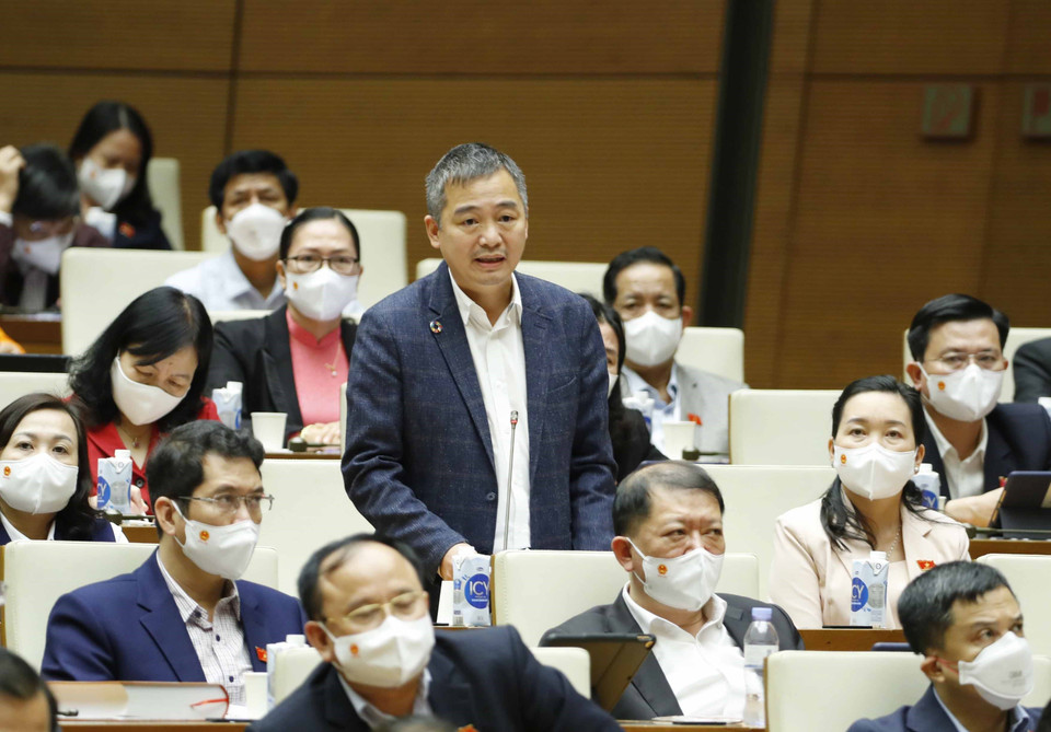 Đại biểu Quốc hội tỉnh Bình Định Nguyễn Lân Hiếu chất vấn. (Ảnh: Phương Hoa/TTXVN)