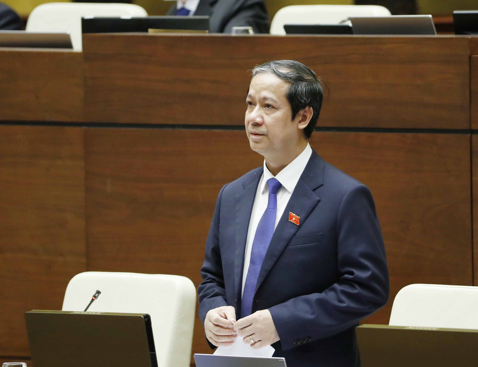 Bộ trưởng Bộ Giáo dục và Đào tạo Nguyễn Kim Sơn phát biểu. (Ảnh: Phương Hoa/TTXVN)