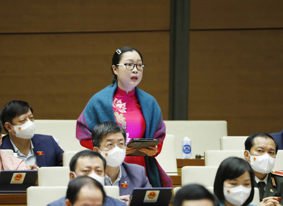 Đại biểu Quốc hội tỉnh Vĩnh Long Nguyễn Thị Quyên Thanh chất vấn. (Ảnh: Phương Hoa/TTXVN)