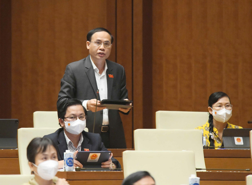 Đại biểu Quốc hội tỉnh Long An Hoàng Văn Liên chất vấn. (Ảnh: Phương Hoa/TTXVN)