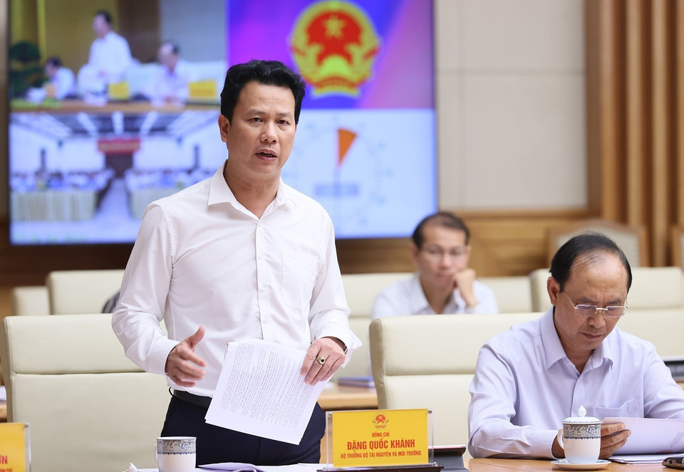 Bộ trưởng Bộ Tài nguyên và Môi trường Đặng Quốc Khánh phát biểu. (Ảnh: Dương Giang/TTXVN)