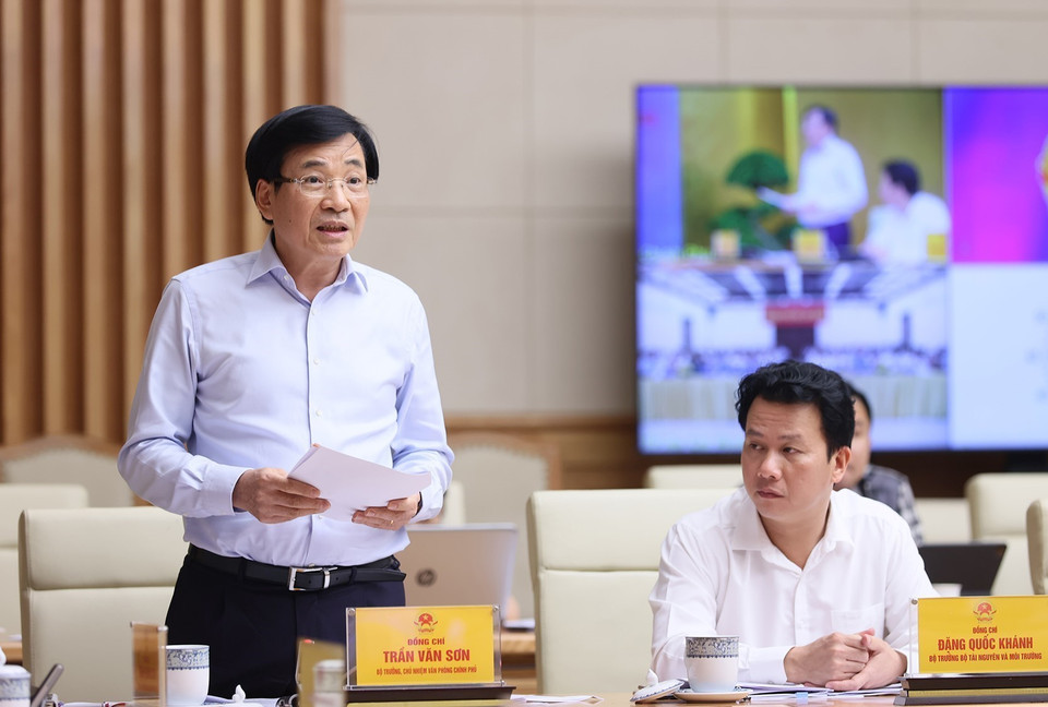 Bộ trưởng, Chủ nhiệm Văn phòng Chính phủ Trần Văn Sơn phát biểu. (Ảnh: Dương Giang/TTXVN)