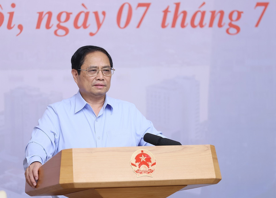 Thủ tướng Phạm Minh Chính phát biểu tại buổi làm việc. (Ảnh: Dương Giang/TTXVN)
