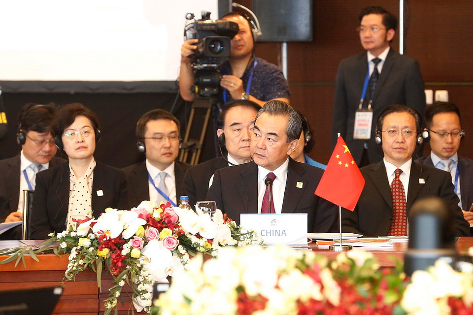 Ủy viên Quốc vụ, Bộ trưởng Ngoại giao Trung Quốc Vương Nghị dự Phiên họp kín GMS 6. (Ảnh: TTXVN)