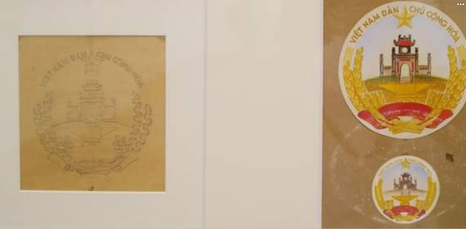 Hình ảnh bộ Sưu tập bản Phác thảo mẫu Quốc huy Việt Nam của họa sỹ Bùi Trang Chước, được Thủ tướng công nhận là Bảo vật Quốc gia năm 2021. (Ảnh: TTXVN)