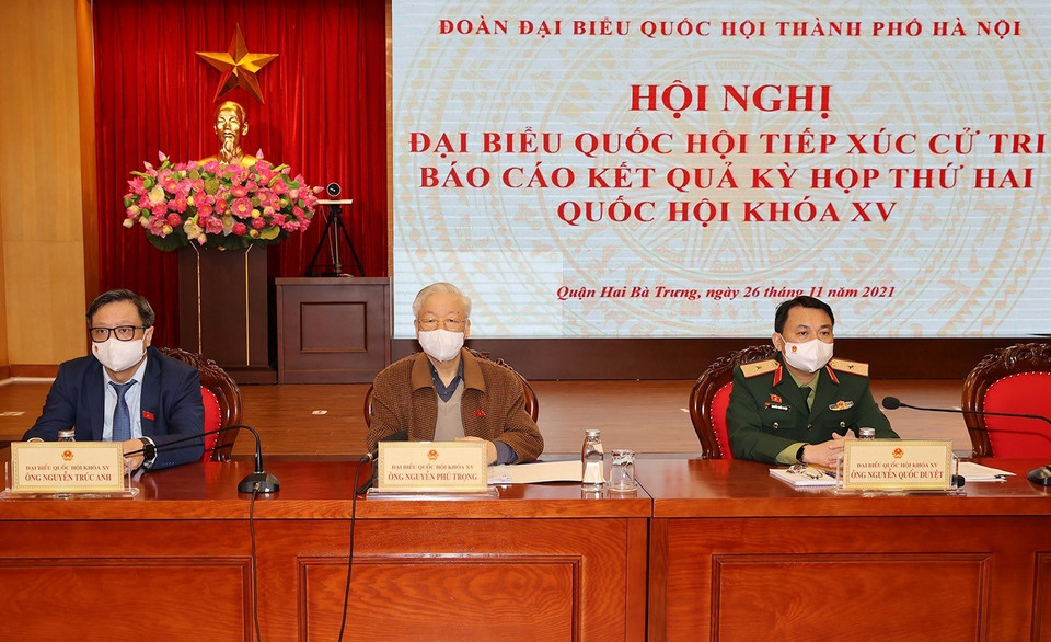 Tổng Bí thư Nguyễn Phú Trọng tại buổi tiếp xúc cử tri. (Ảnh: Trí Dũng/TTXVN)