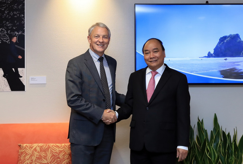 Thủ tướng Nguyễn Xuân Phúc gặp Thị trưởng Auckland, New Zealand Phil Goff. (Ảnh: Thống Nhất/TTXVN)