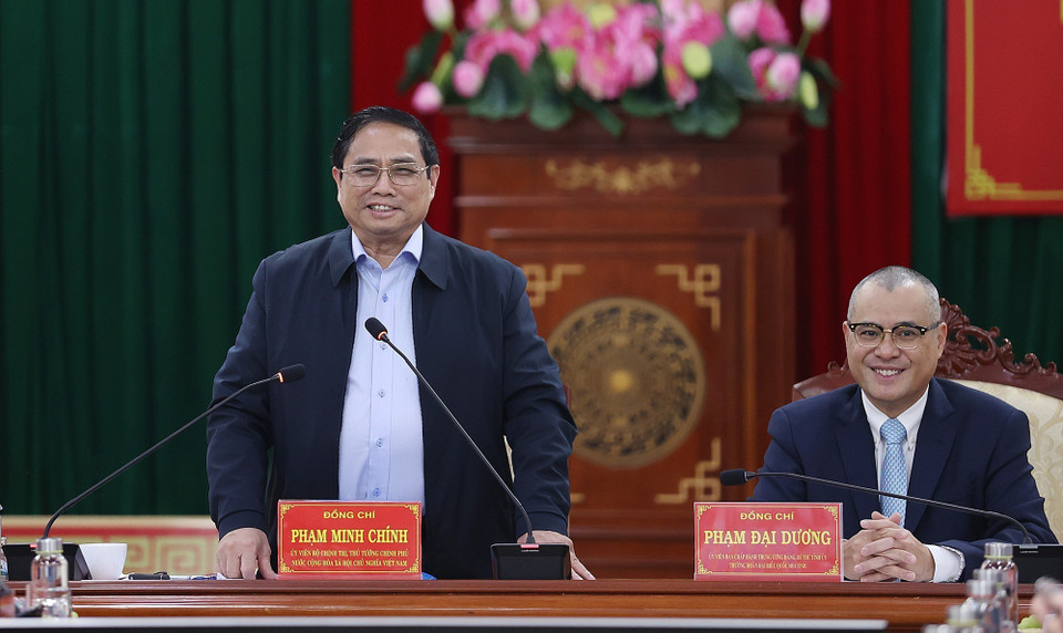 Thủ tướng Phạm Minh Chính phát biểu tại buổi làm việc với lãnh đạo chủ chốt tỉnh Phú Yên. (Ảnh: Dương Giang/TTXVN)