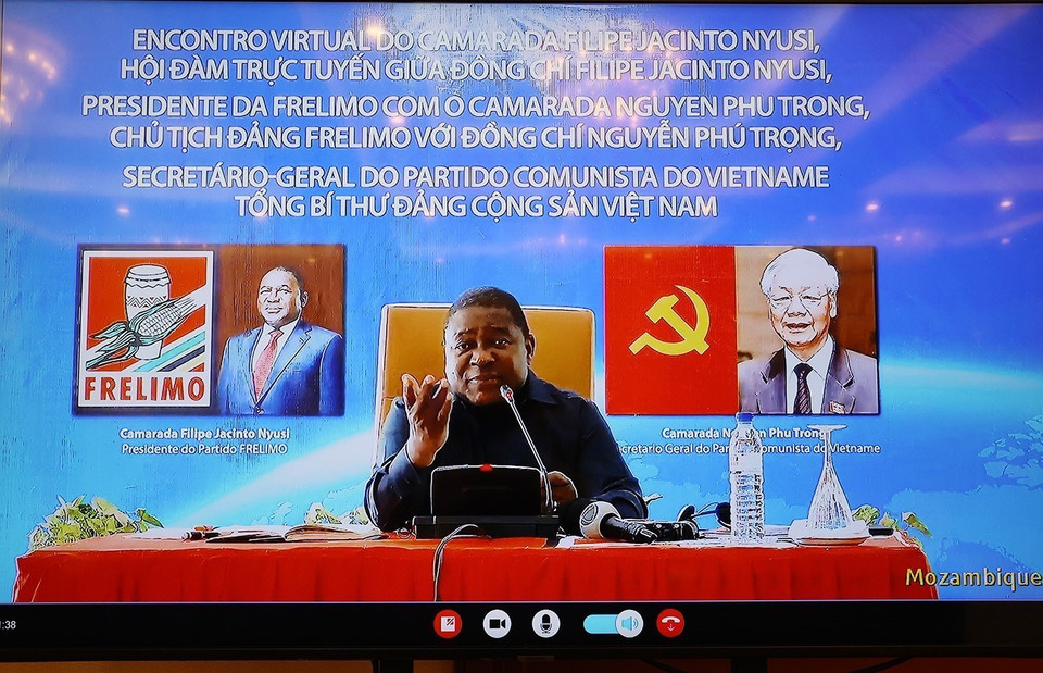 Chủ tịch Đảng Mặt trận Giải phóng Mozambique , Tổng thống Mozambique Filipe Jacinto Nyusi phát biểu. (Ảnh: Trí Dũng/TTXVN)