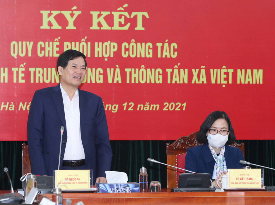 Ông Đỗ Ngọc An, Phó Trưởng Ban Kinh tế Trung ương phát biểu tại lễ ký kết. (Ảnh: Phương Hoa/TTXVN)