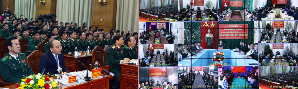 Thủ tướng Nguyễn Xuân Phúc tại buổi nói chuyện trực tuyến với các đơn vị Biên phòng. (Ảnh: Thống Nhất/TTXVN)