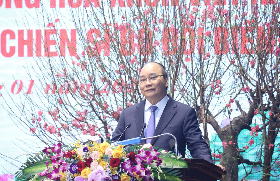 Thủ tướng Nguyễn Xuân Phúc phát biểu tại buổi làm việc. (Ảnh: Thống Nhất/TTXVN)