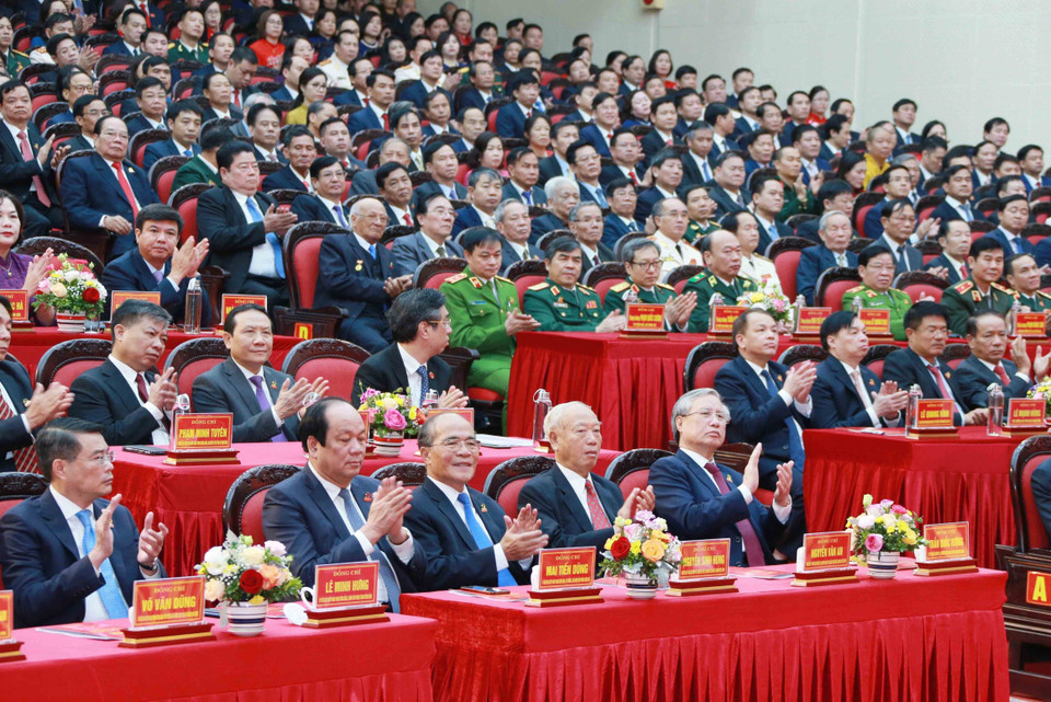 Lãnh đạo Đảng, Nhà nước dự khai mạc Đại hội.(Ảnh: Phương Hoa/TTXVN)