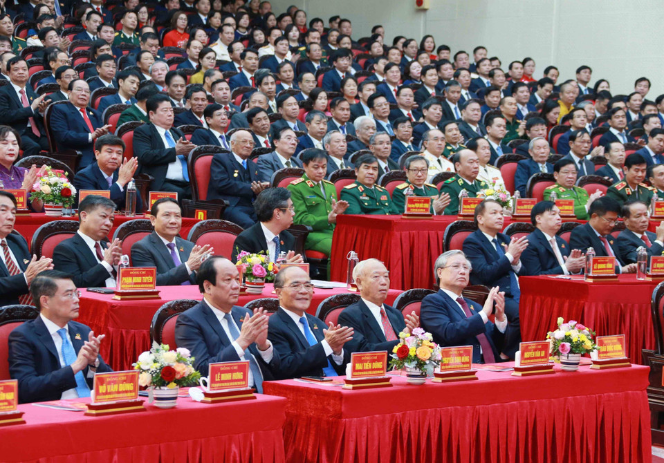 Lãnh đạo Đảng, Nhà nước dự khai mạc Đại hội. (Ảnh: Phương Hoa/TTXVN)