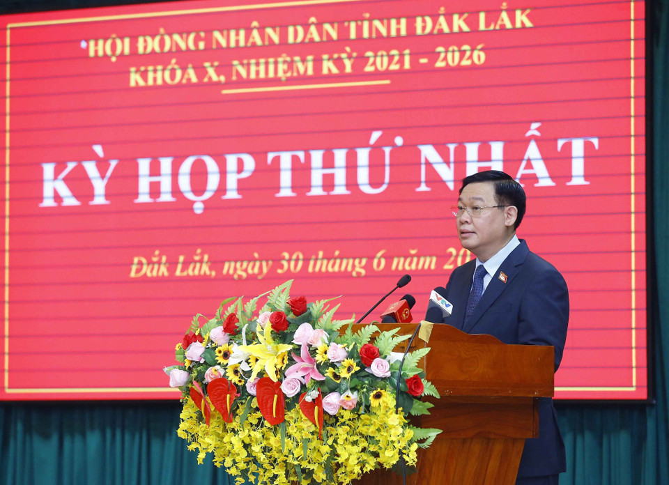 Hình ảnh Chủ tịch Quốc hội Vương Đình Huệ phát biểu ý kiến chỉ đạo tại kỳ họp. (Ảnh: Doãn Tấn/TTXVN)