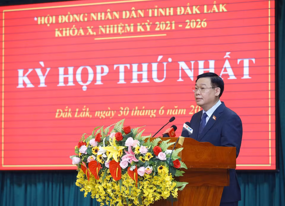 Hình ảnh Chủ tịch Quốc hội Vương Đình Huệ phát biểu ý kiến chỉ đạo tại kỳ họp. (Ảnh: Doãn Tấn/TTXVN)