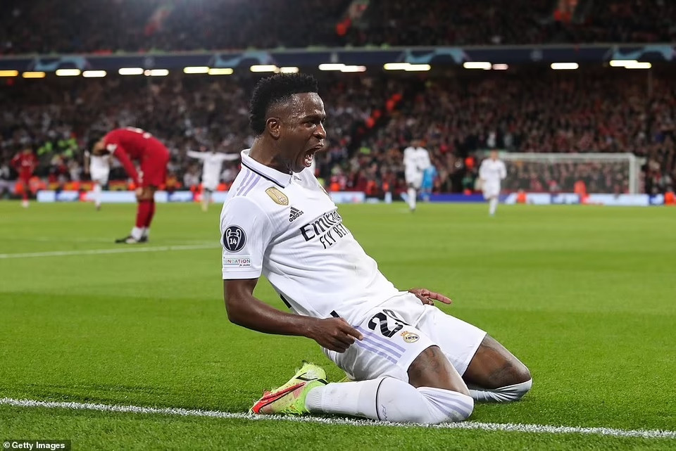 Vinicius Junior tiếp tục tỏa sáng để cùng Real Madrid thắng đậm Liverpool 5-2. (Nguồn: Getty Images)