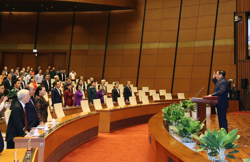 Thủ tướng Phạm Minh Chính tuyên thệ nhậm chức trước Quốc hội, đồng bào và cử tri cả nước. (Ảnh: Thống Nhất/TTXVN)