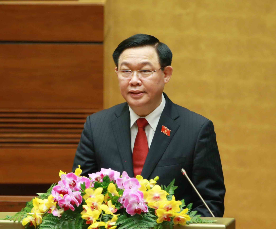 Chủ tịch Quốc hội Vương Đình Huệ phát biểu tại phiên họp. (Ảnh: Phương Hoa/TTXVN)