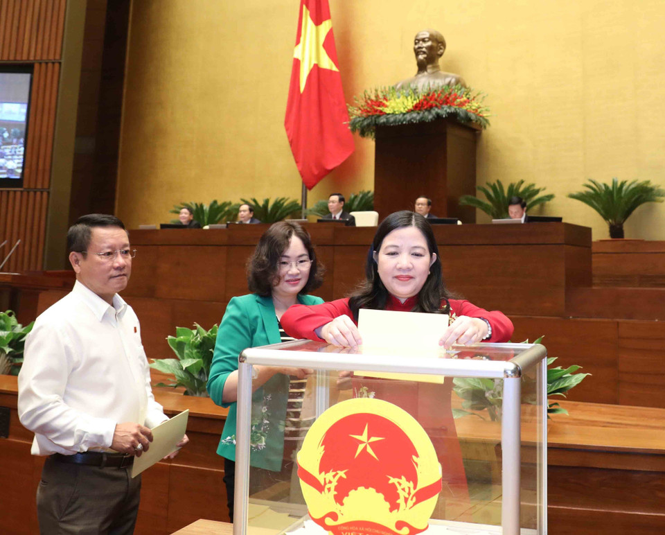 Đại biểu Quốc hội bỏ phiếu bầu Thủ tướng Chính phủ. (Ảnh: Phương Hoa/TTXVN)