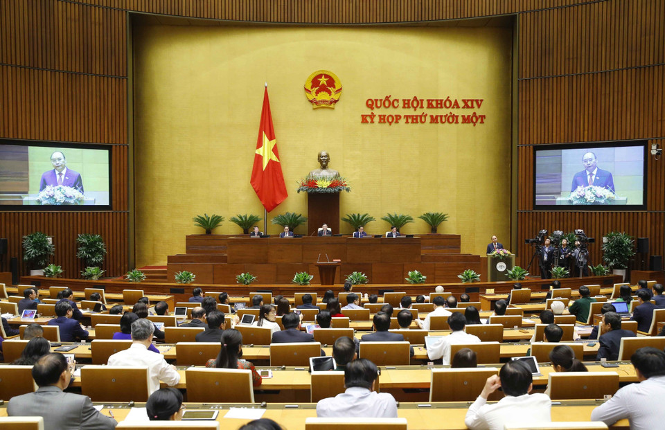 Chủ tịch nước Nguyễn Xuân Phúc phát biểu sau khi nhậm chức. (Ảnh: Doãn Tấn/TTXVN)