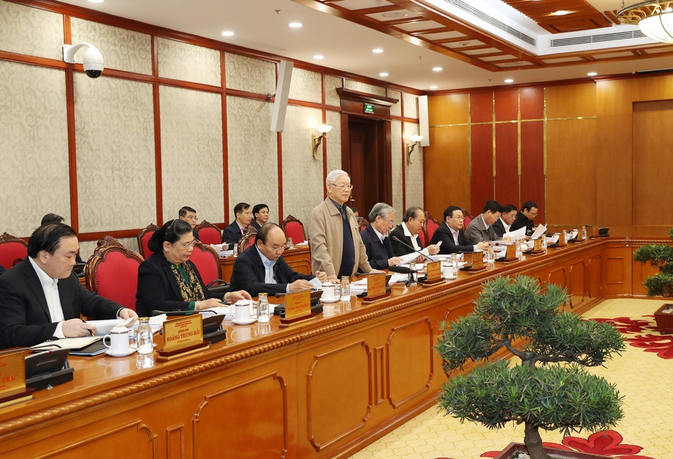 Tổng Bí thư, Chủ tịch nước Nguyễn Phú Trọng phát biểu kết luận cuộc họp. (Ảnh: Trí Dũng/TTXVN)