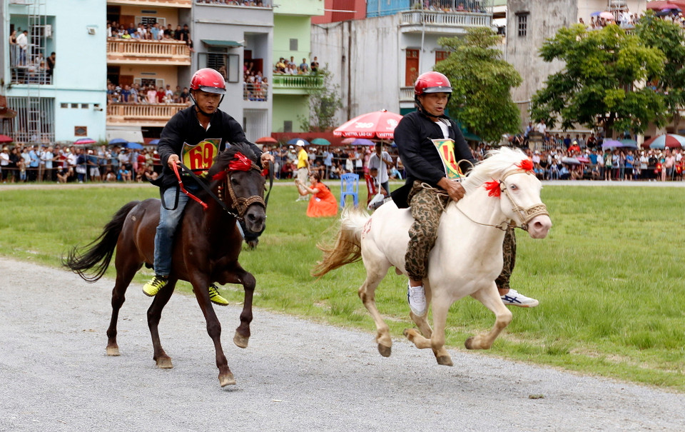 Các kỵ sỹ tranh tài trên đường đua. (Ảnh: Quốc Khánh/TTXVN)