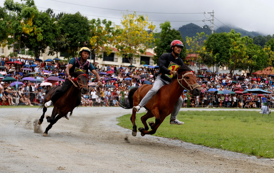 Các kỵ sỹ tranh tài trên đường đua. (Ảnh: Quốc Khánh/TTXVN)