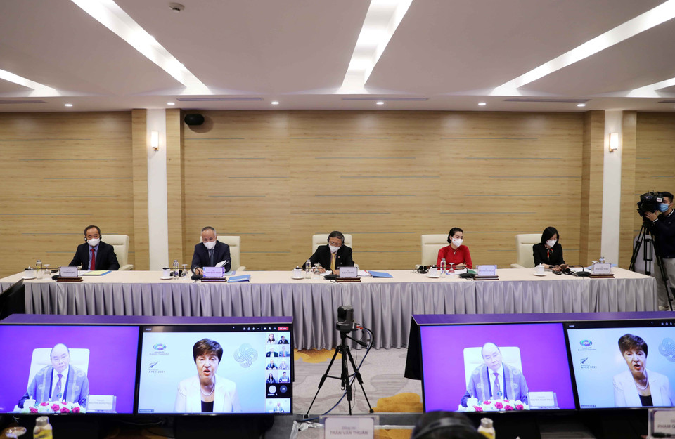 Đoàn đại biểu Việt Nam tham dự Hội nghị theo hình thức trực tuyến. (Ảnh: Thống Nhất/TTXVN)