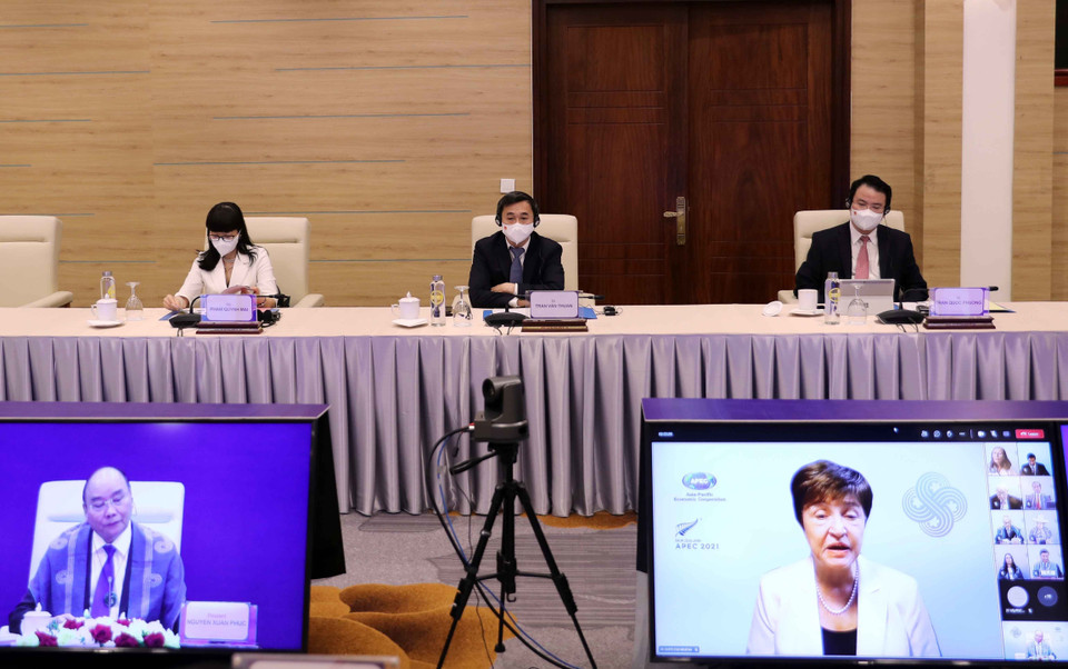 Hội nghị các nhà Lãnh đạo kinh tế APEC lần thứ 28 được tổ chức theo hình thức trực tuyến. (Ảnh: Thống Nhất/TTXVN)