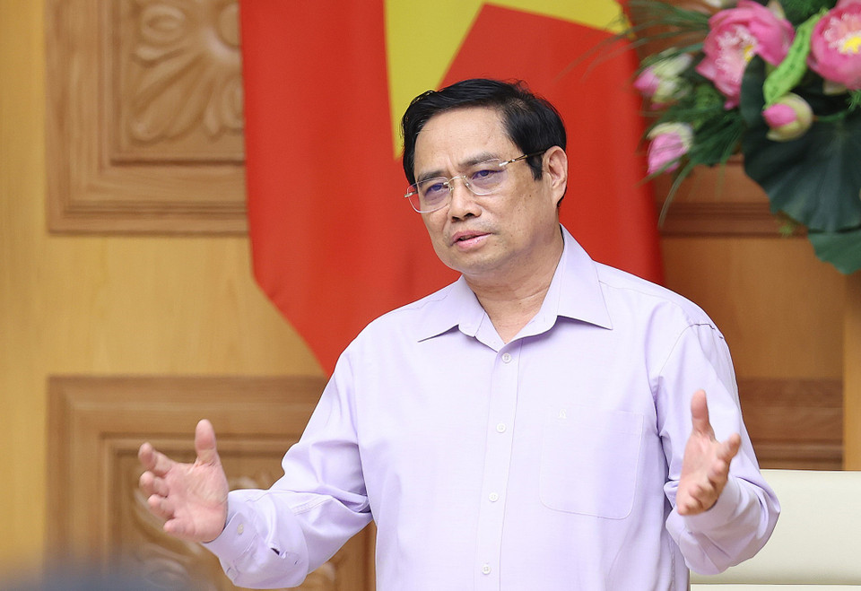 Thủ tướng Phạm Minh Chính phát biểu tại buổi làm việc. (Ảnh: Dương Giang/TTXVN)